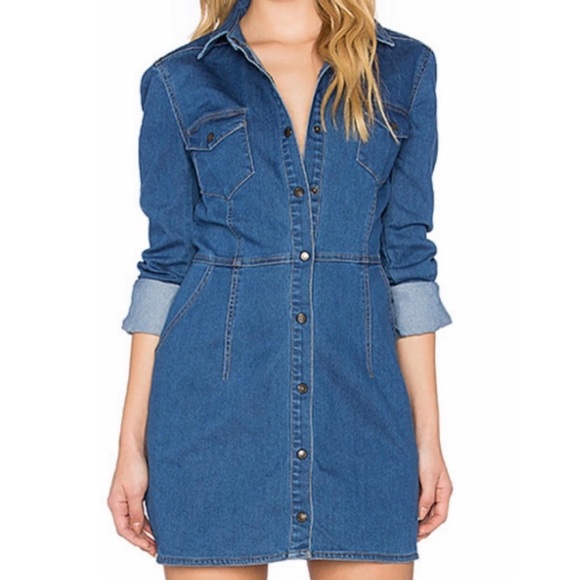Free People Dynomite Medium Wash Denim Dress - Picture 1 of 5